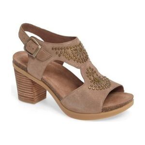 Dansko Deandra Platform Studded Sandal Size 39 US 8.5 Taupe Bronze Shimmer Suede